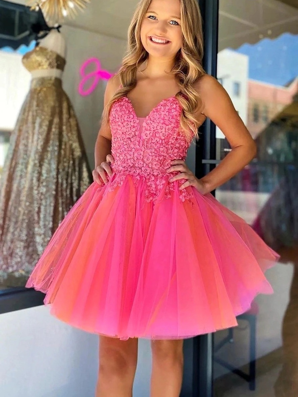 KISS PROM Floral Lace Mini Dress in Pink NWT